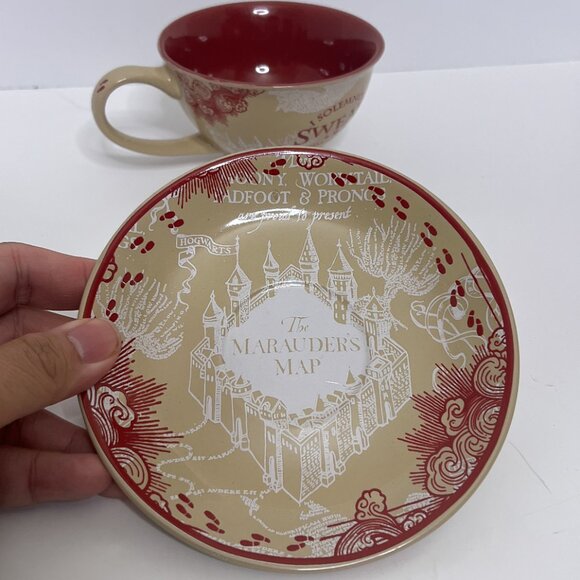 Harry Potter Marauder's Map Teacup & Saucer 12oz "I Solemnly Swear" No Box - Picture 7 of 8